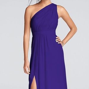 David's Bridal Long One-Shoulder Chiffon Dress